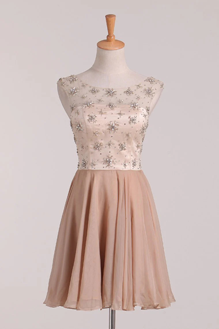 A-line homecoming party dress cut-out chiffon with beading