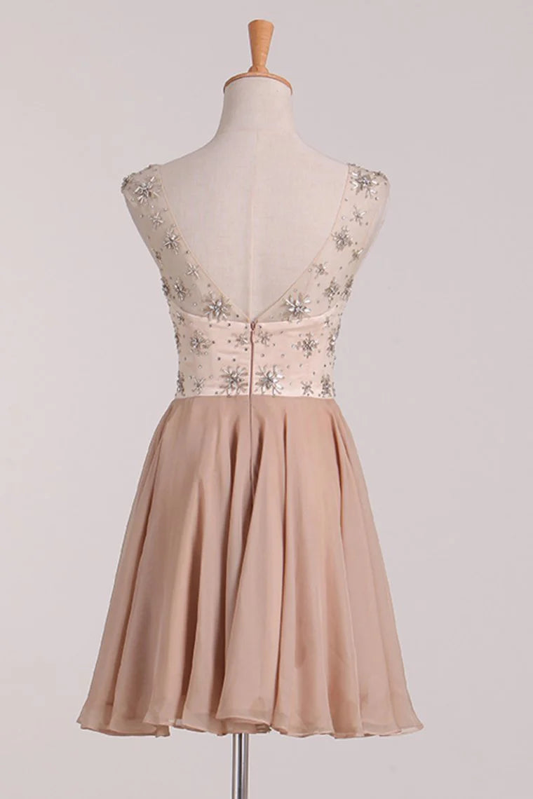 A-line homecoming party dress cut-out chiffon with beading