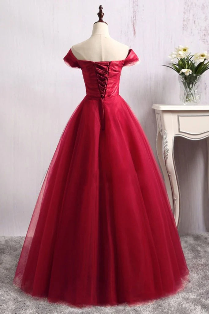 Red sheer off the shoulder lace up bow drag dance dress