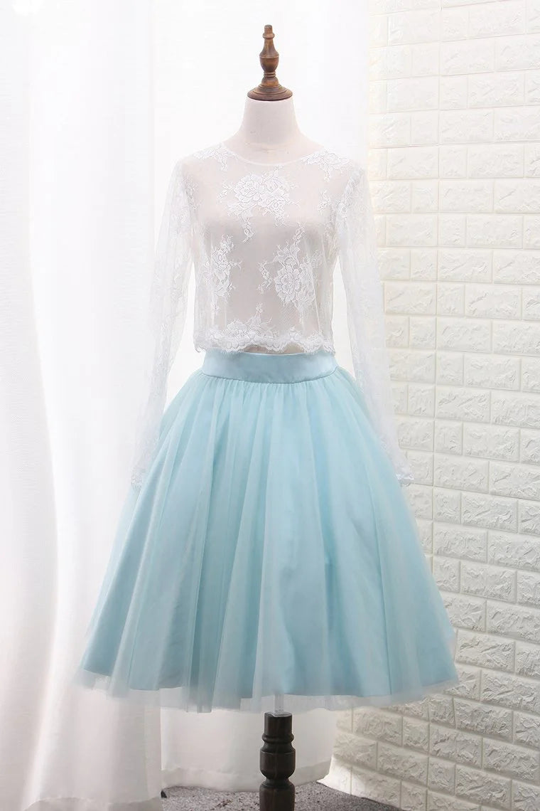 Elegant and noble A-line long sleeved sheer two-piece strapless dress