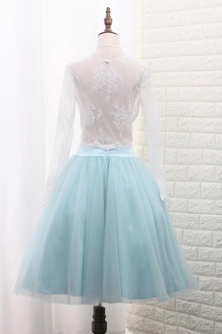 Elegant and noble A-line long sleeved sheer two-piece strapless dress