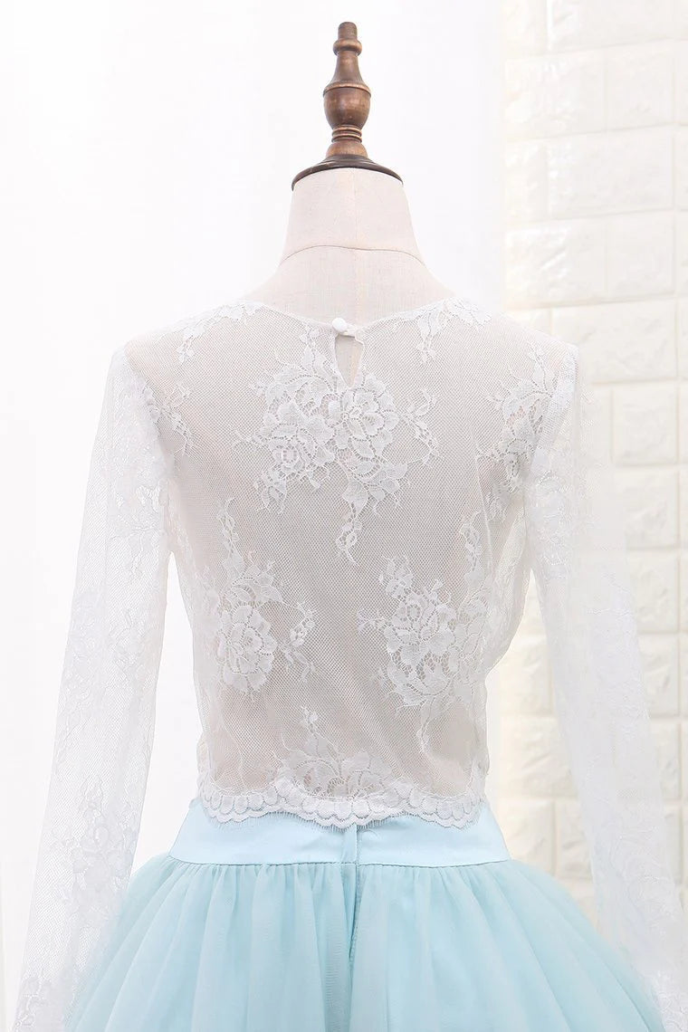 Elegant and noble A-line long sleeved sheer two-piece strapless dress