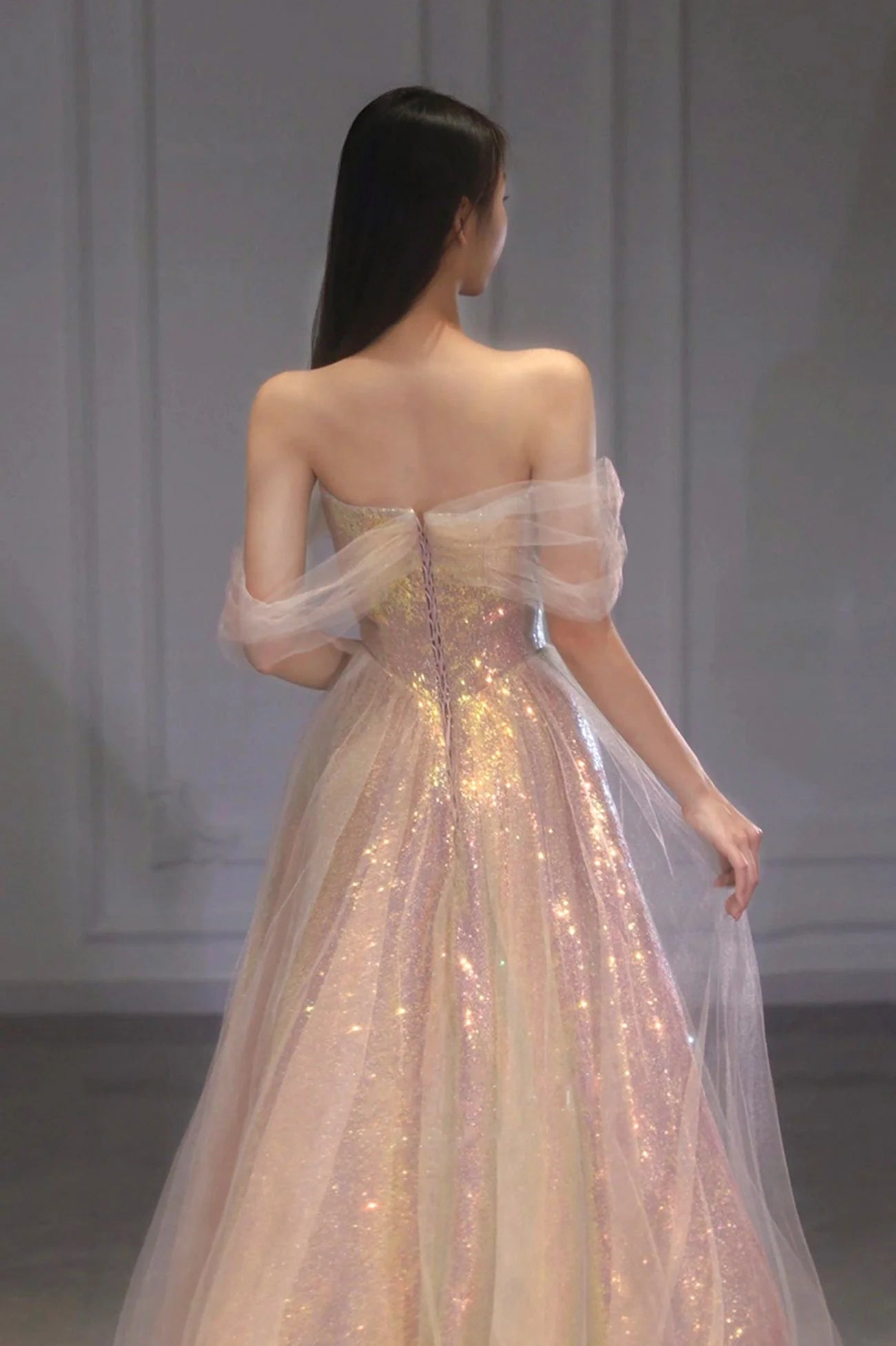 Elegant One Shoulder Premium Colored Champagne Sequins Ball Party Formal Party Dress