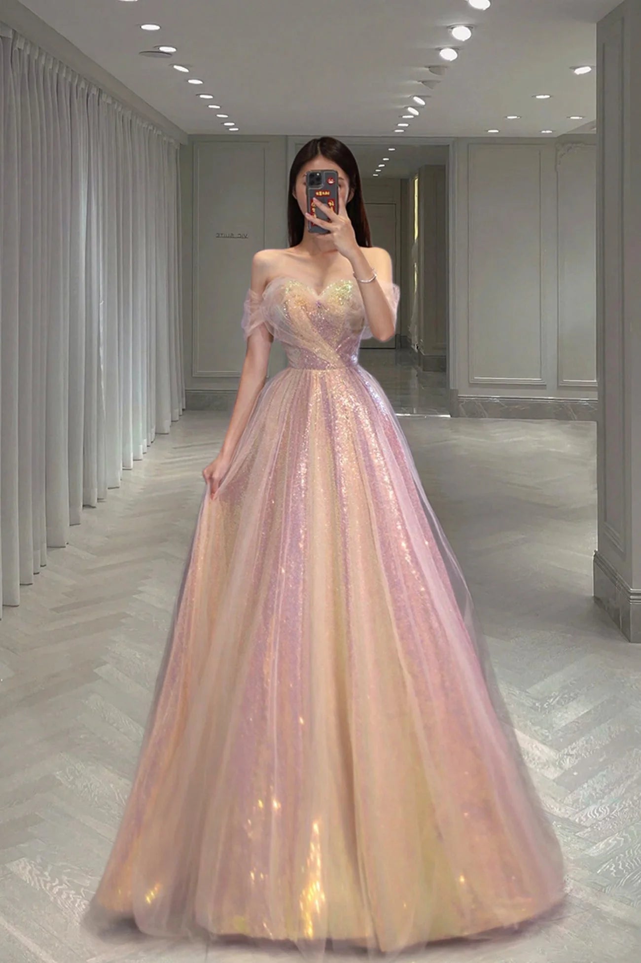 Elegant One Shoulder Premium Colored Champagne Sequins Ball Party Formal Party Dress