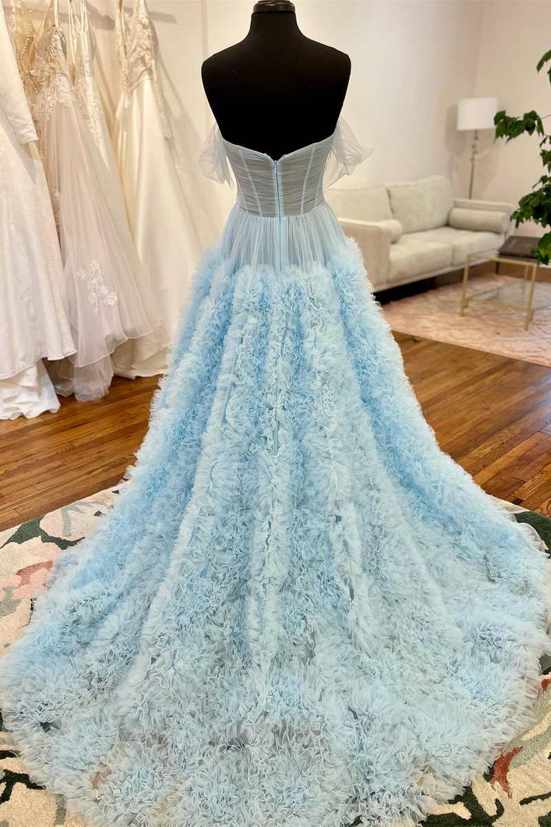 Sexy A-line Off Shoulder Perspective Tulle Prince Ball Dress Split