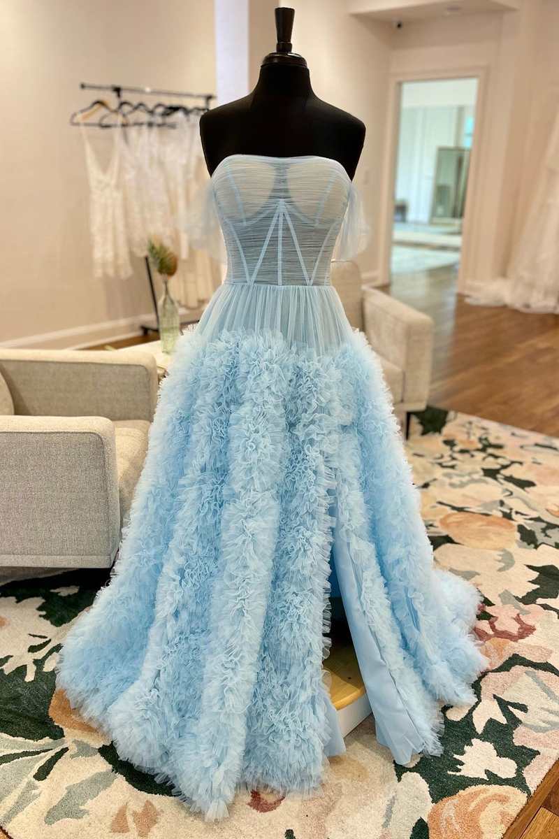 Sexy A-line Off Shoulder Perspective Tulle Prince Ball Dress Split