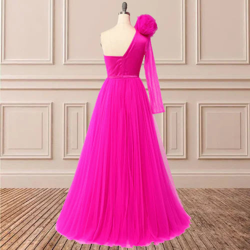 Elegant One Shoulder Long Sleeve Split Ball Dress