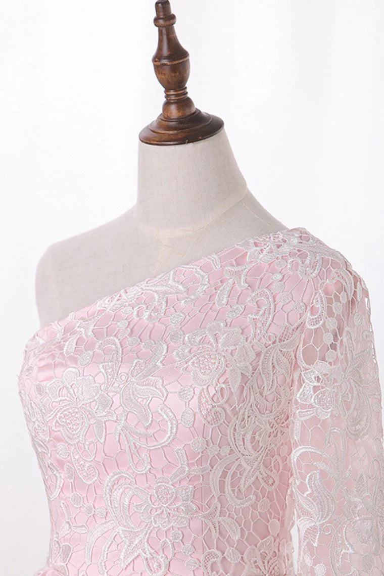 A-line single sleeved satin with decal two tone elegant dress