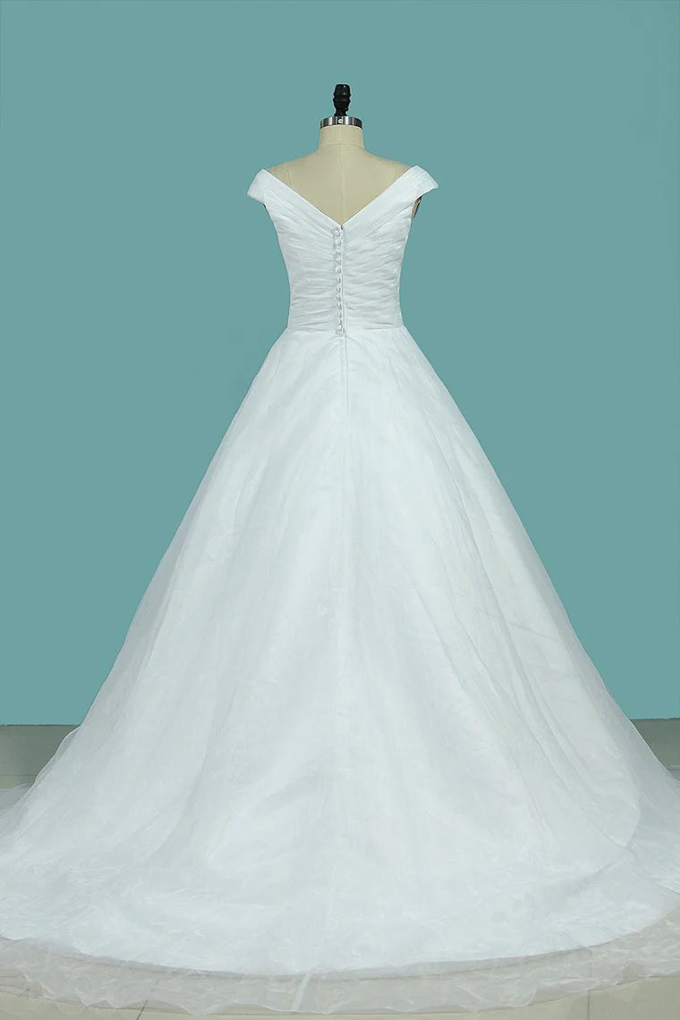 One line pleated sexy and elegant off shoulder bride dress