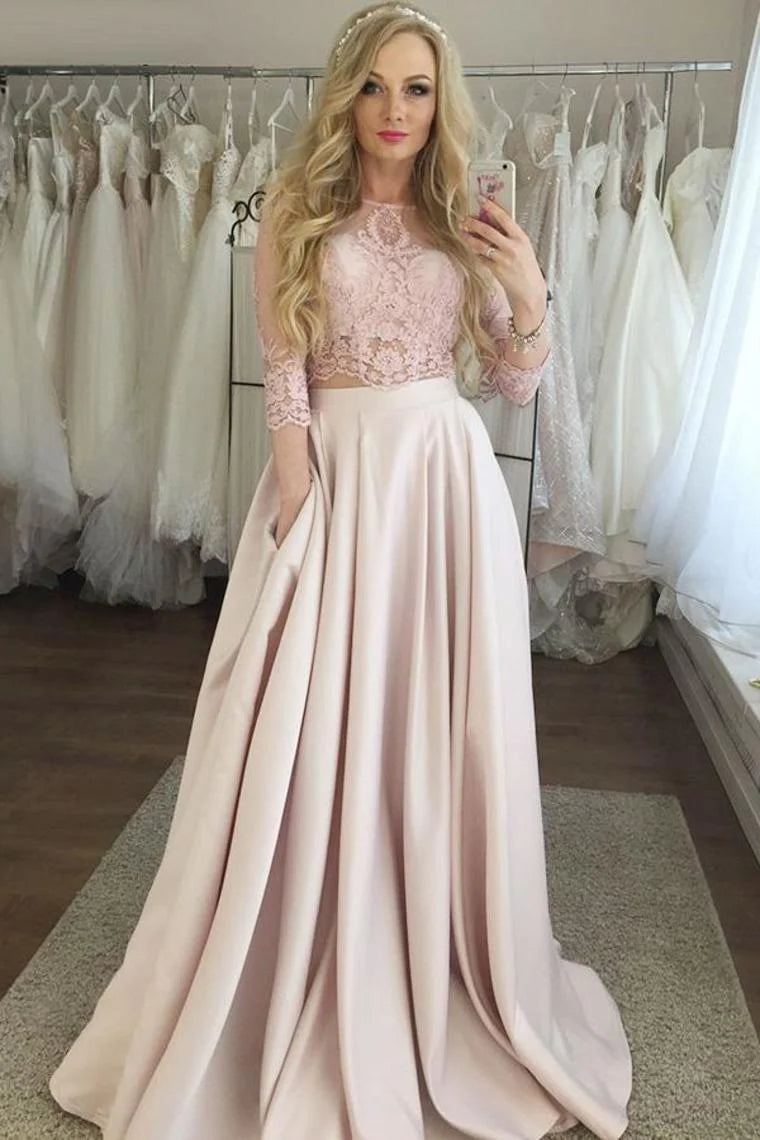 A-line elegant and beautiful satin two-piece dance dress set