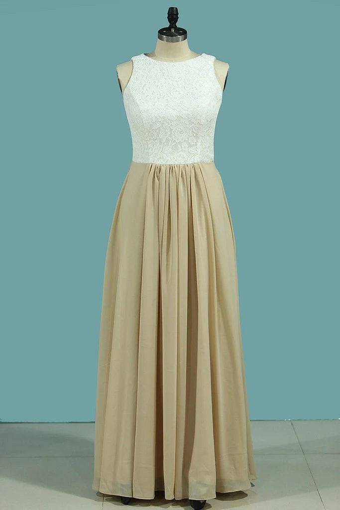 A-line Chiffon Elegant and Beautiful Lace Bridesmaid Dress Floor length