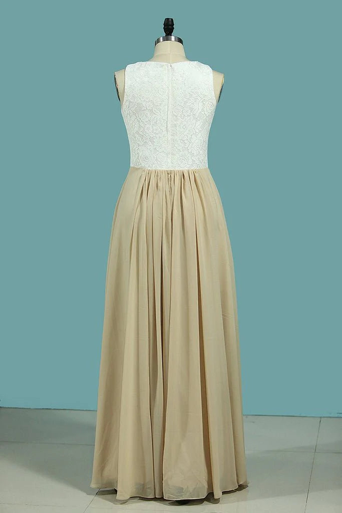 A-line Chiffon Elegant and Beautiful Lace Bridesmaid Dress Floor length