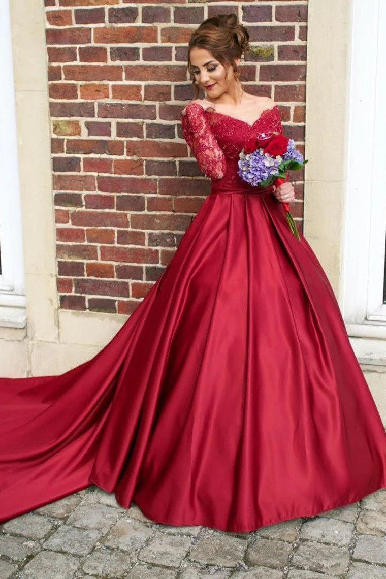 A-shaped hollow ball dress with satin decal and palace style skirt