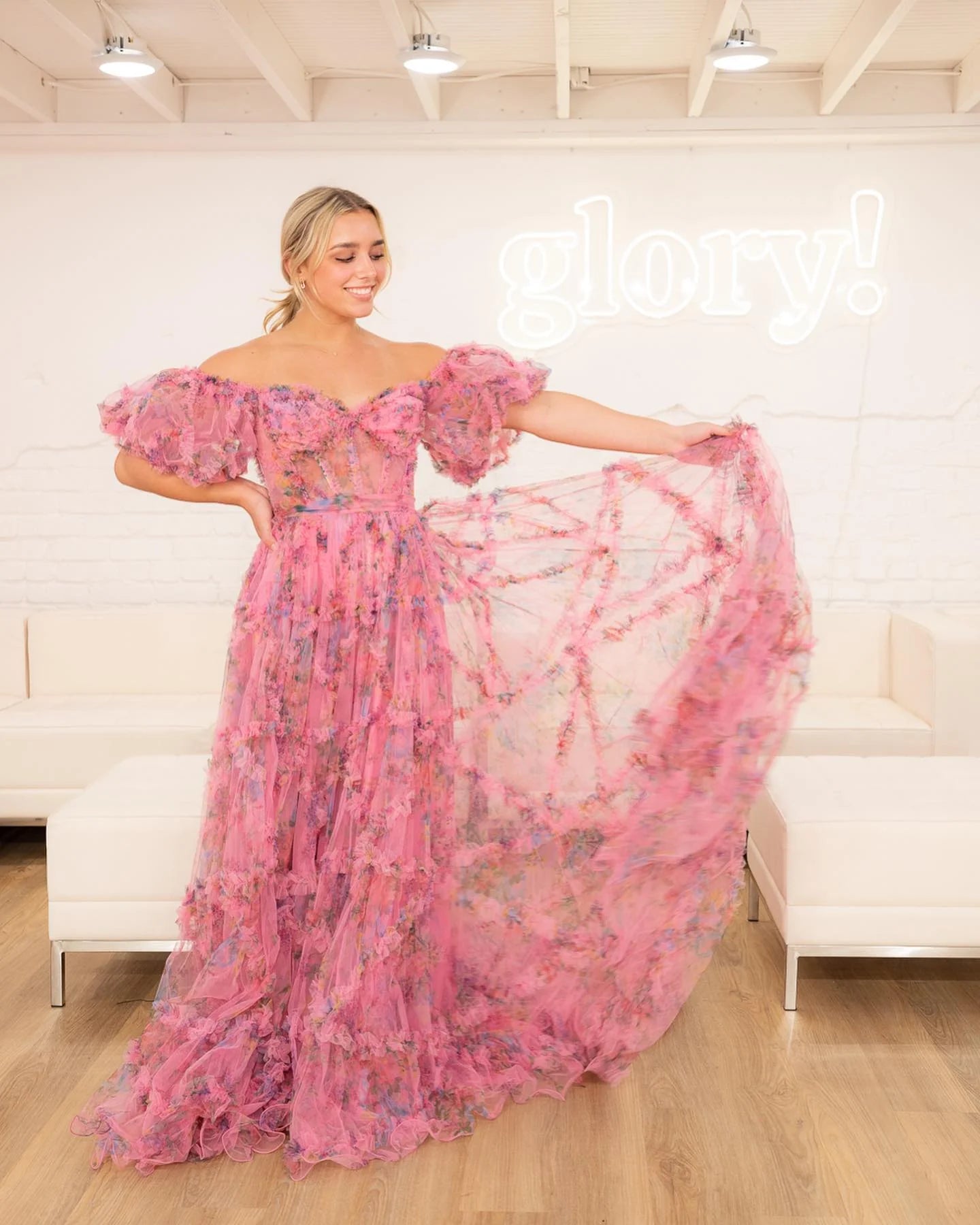 A-line Sweet Printed Chiffon Ball Party Dress