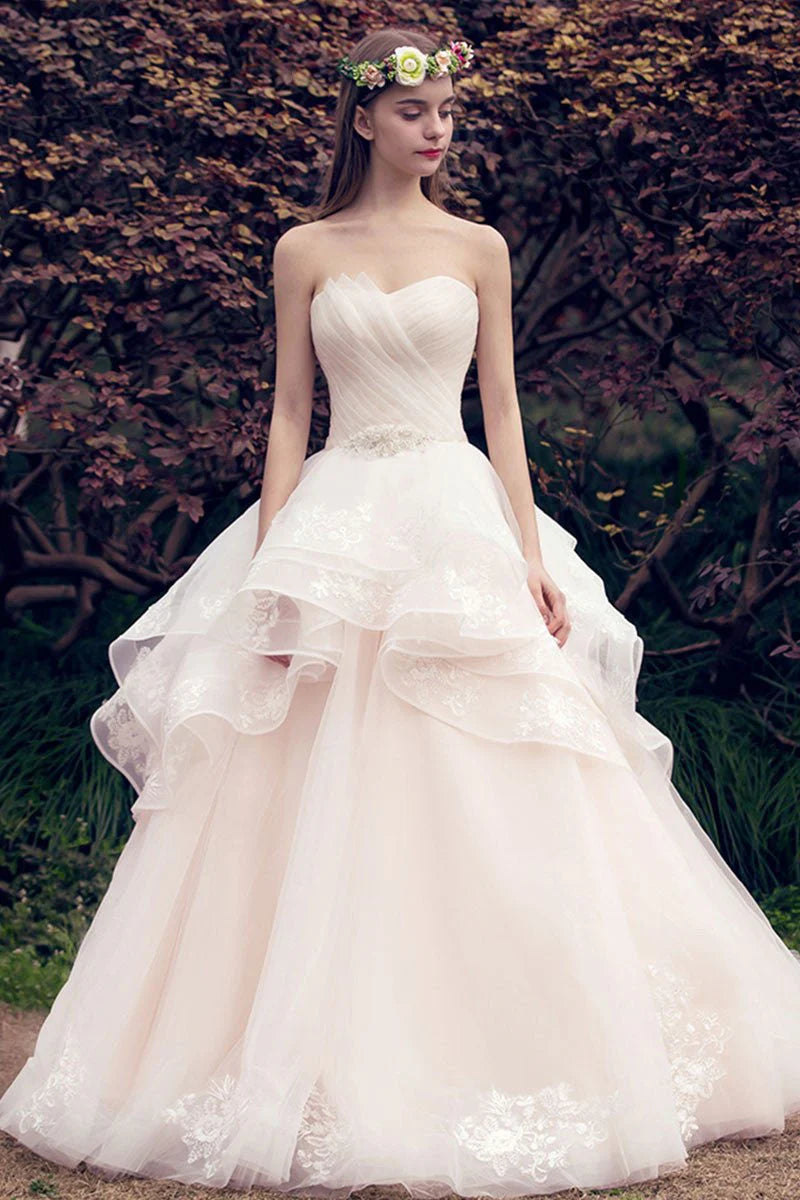 A beautiful A-line sweet sheer wedding dress with stickers
