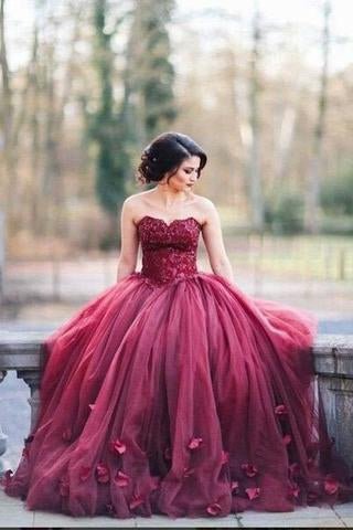 A-line Charming Long Wine Red Fluffy Off Shoulder Sleeveless Tulle Sticker Prom Party Party Line Dress