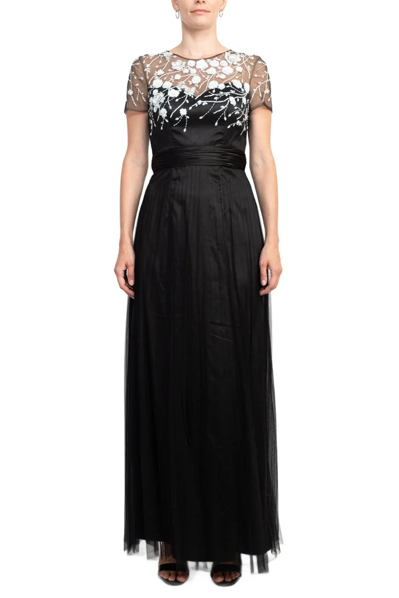 Collections Crew Neck Short Sleeve Embellished Mesh Mother of the Bride Dresses