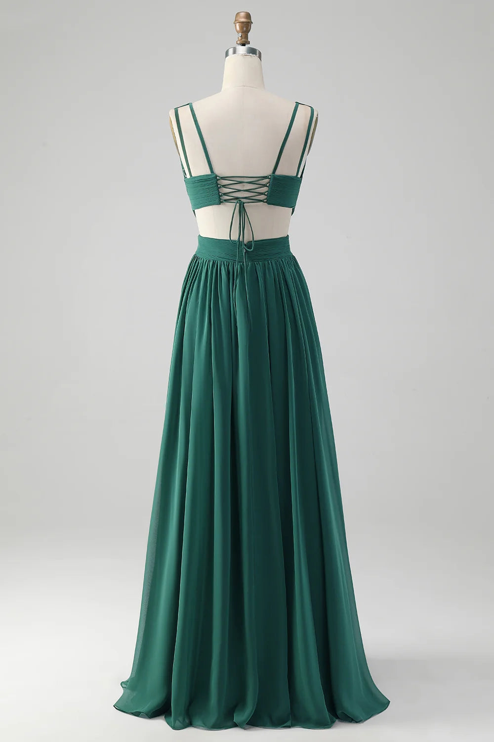 A charming A-line V-neck pleated chiffon long bridesmaid dress