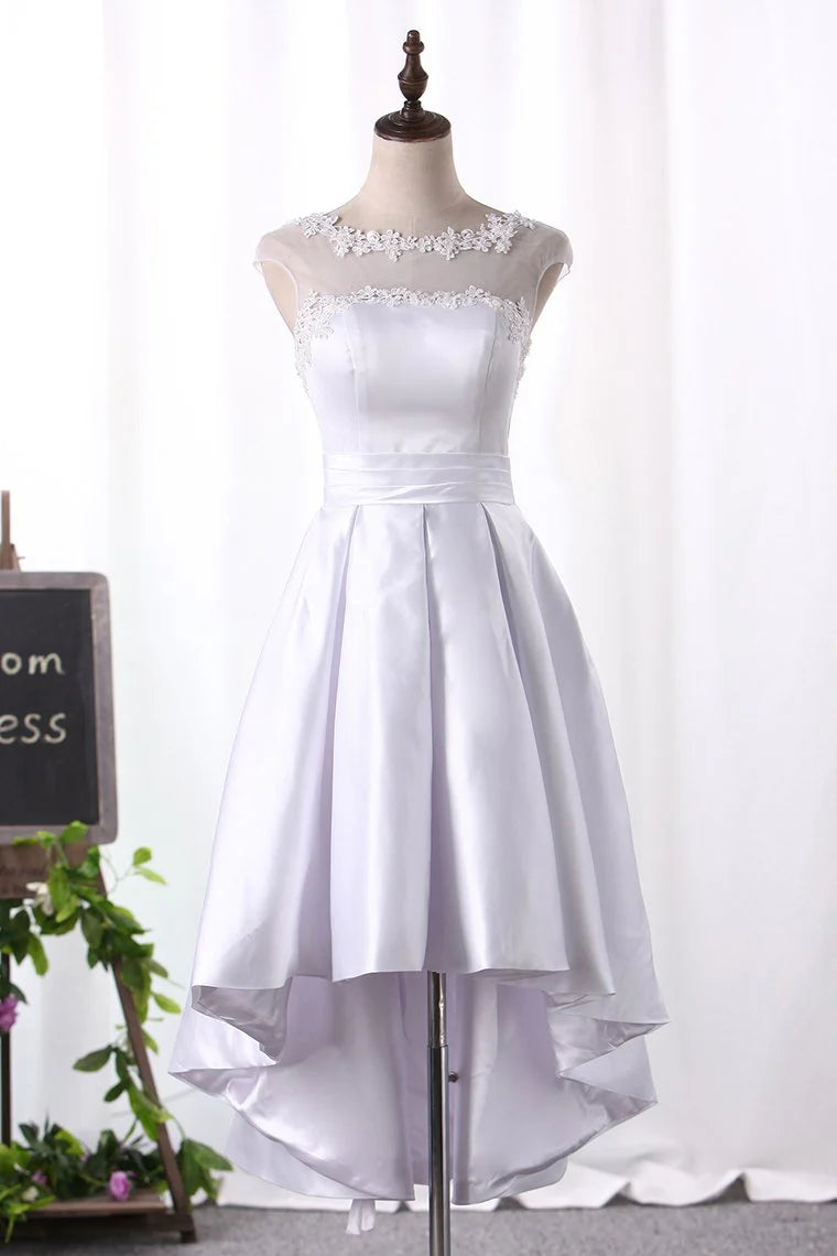 Asymmetric A-line dress with embellished beads and smooth satin finish