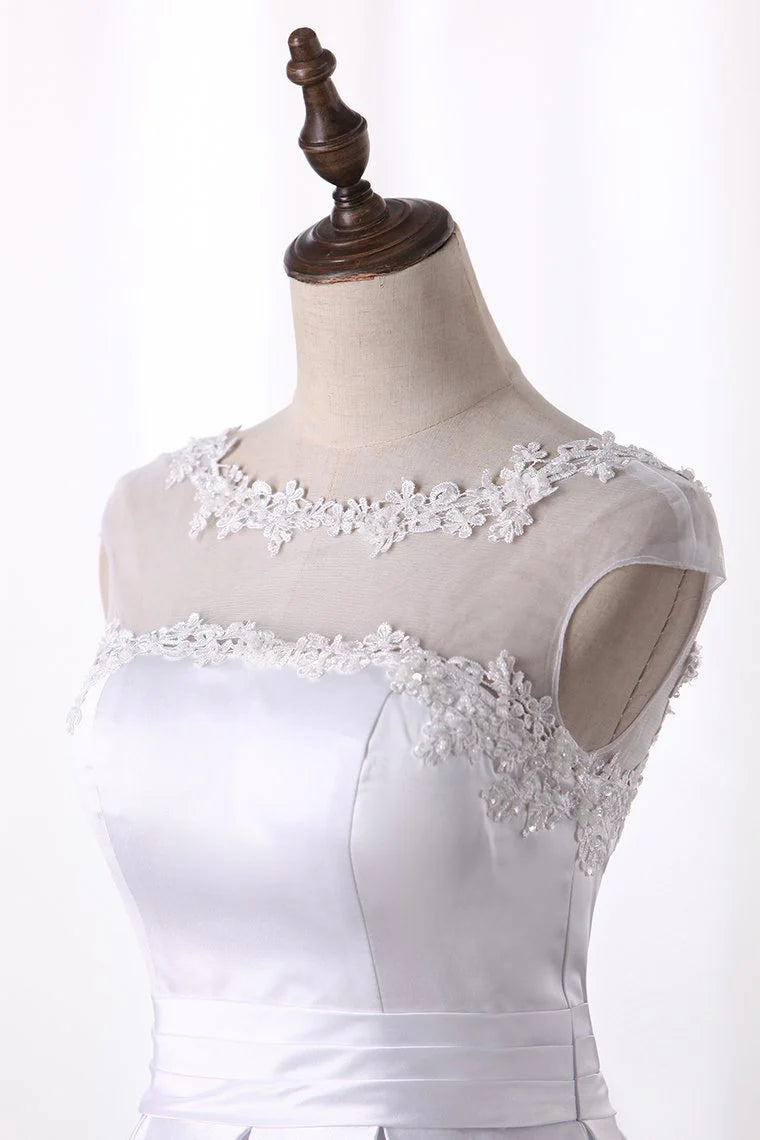 Asymmetric A-line dress with embellished beads and smooth satin finish