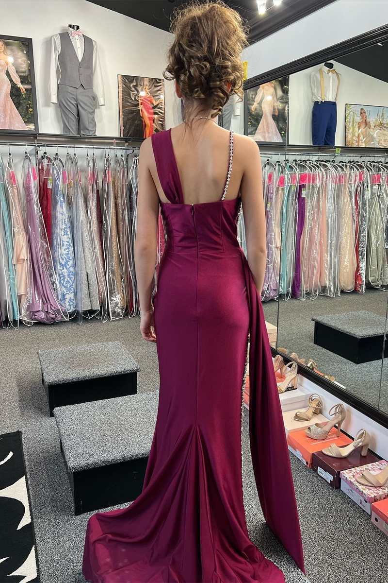 Asymmetric magenta beaded ball party long dress