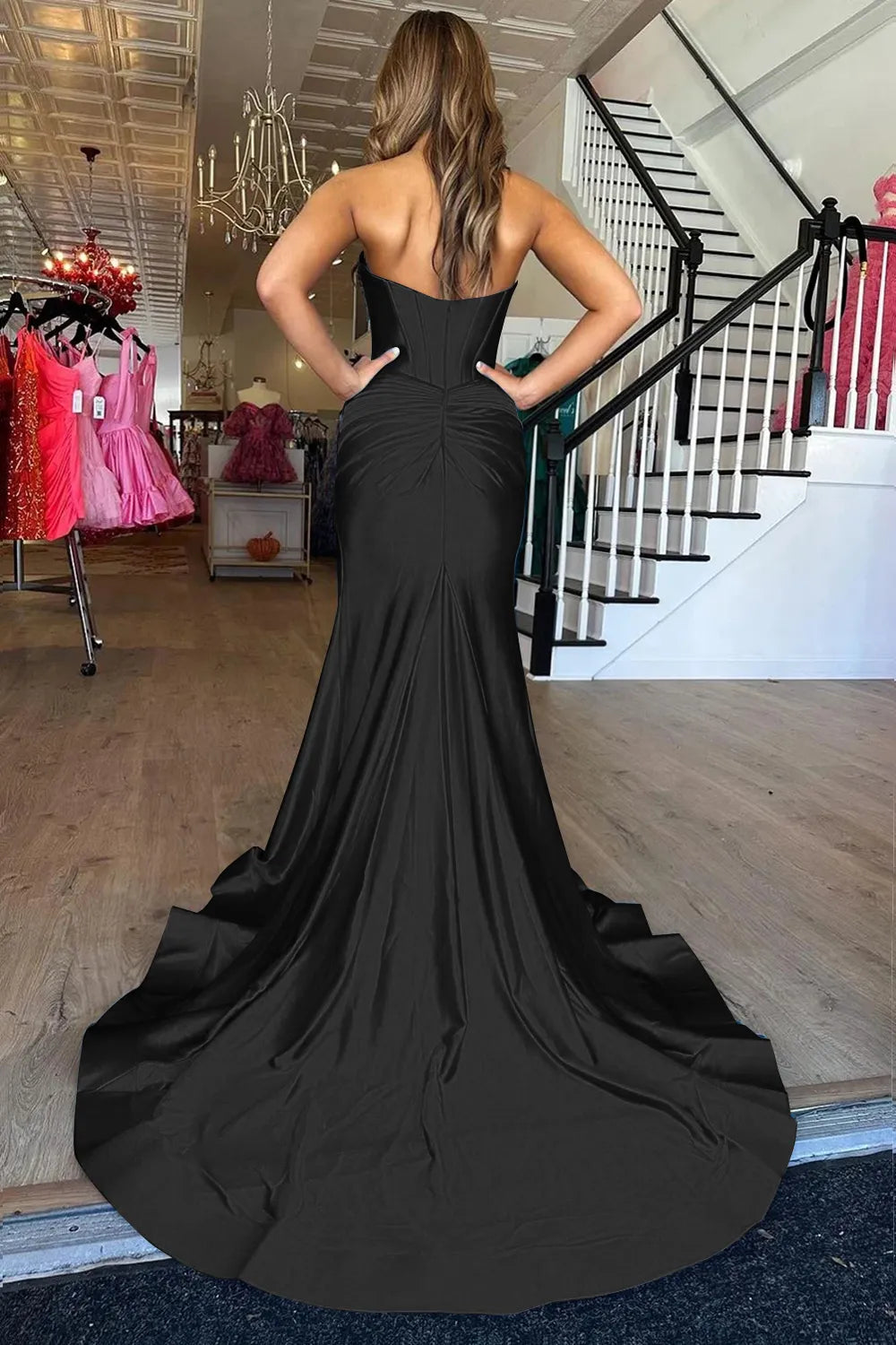 Mermaid Sweetheart Zipper Back Long Satin Ball Dress Split
