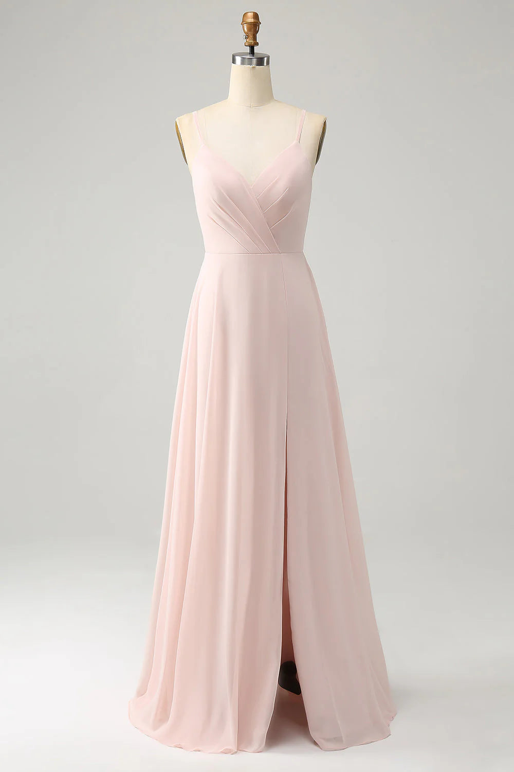 A Line Spaghetti Straps Chiffon Long Bridesmaid Dress with Slit