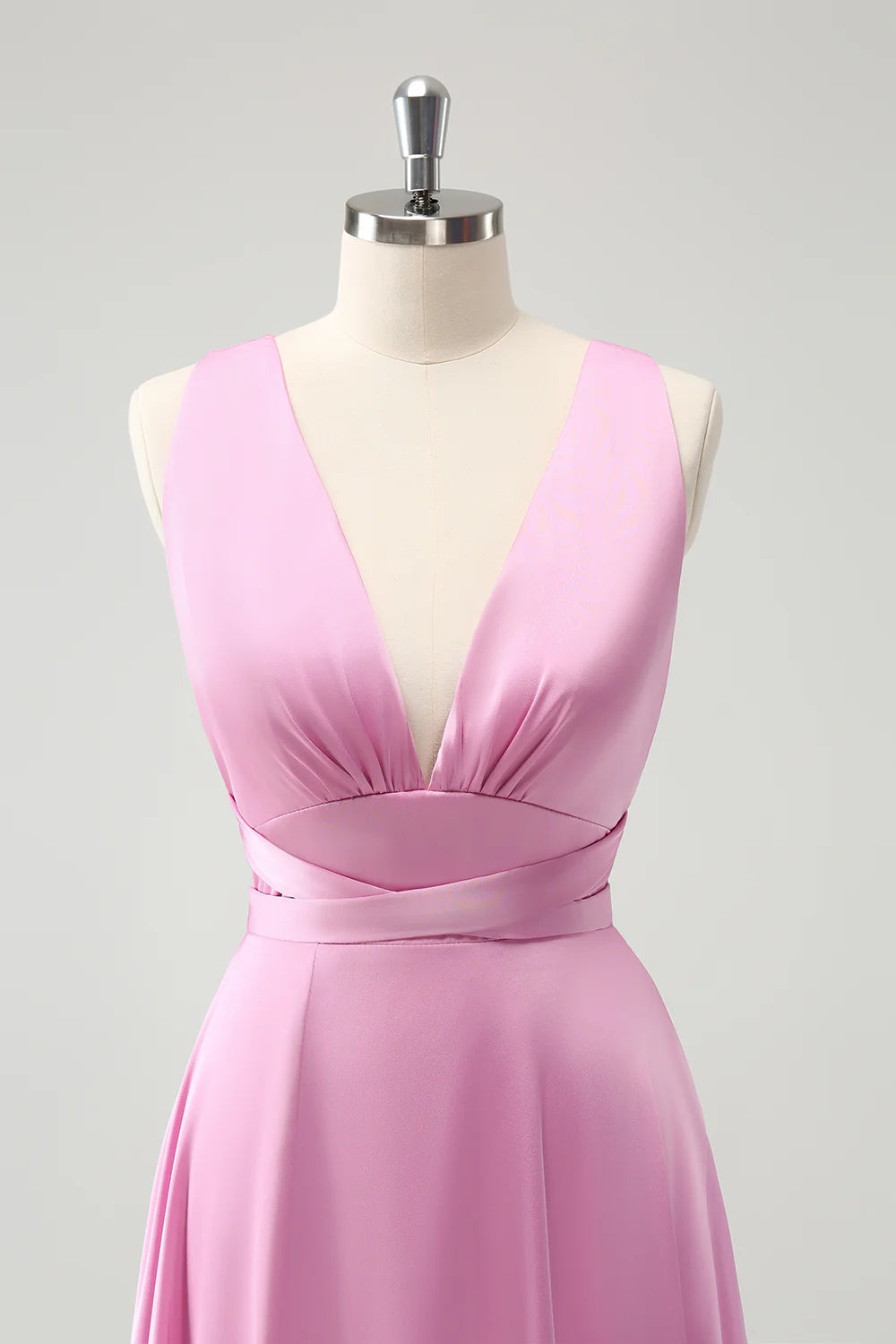 A Line Deep V Neck Backless Long Bridesmaid Dress with Slit