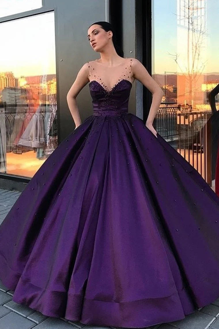 High end purple sexy slim fit ball dress with floor length