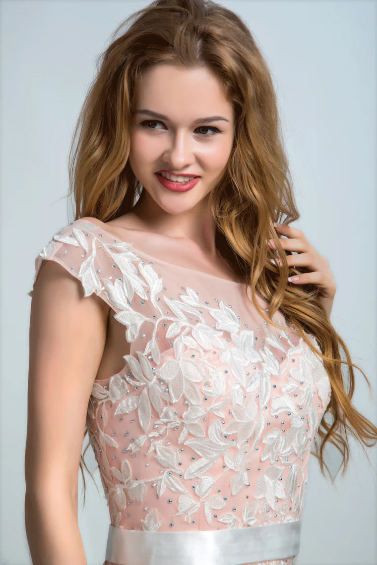 Two tone formal small mermaid low back broomstick brushed sheer with ivory stickers