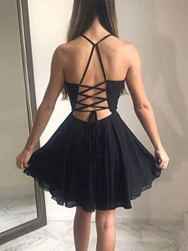Black Back to School Ball Dress A-line V-neck Short Ball