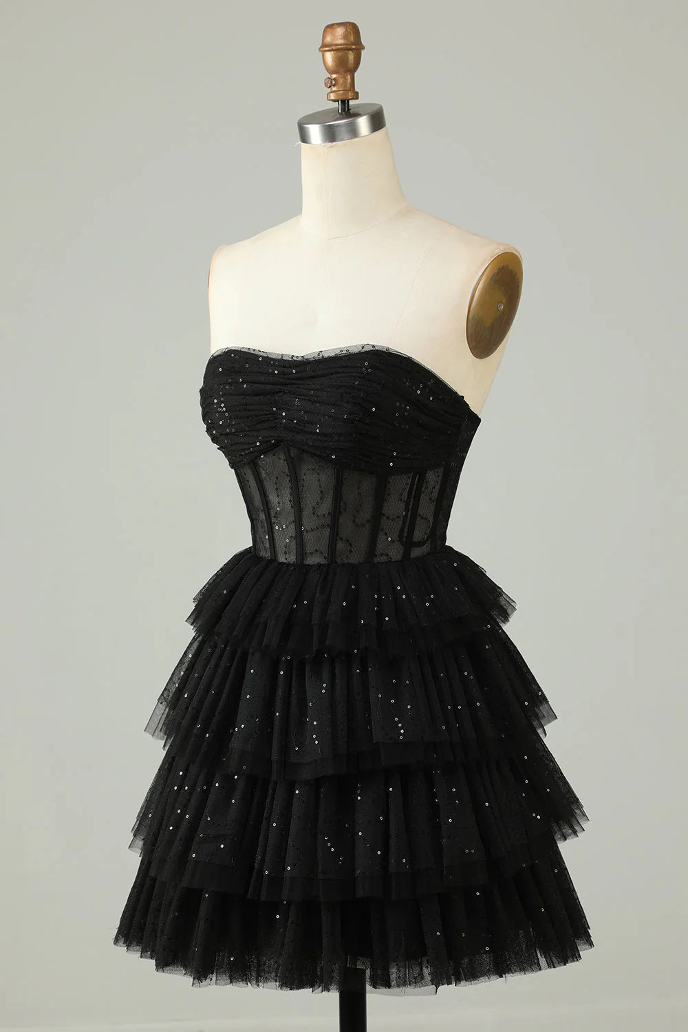 A Line Strapless Tiered Corset Homecoming Dress