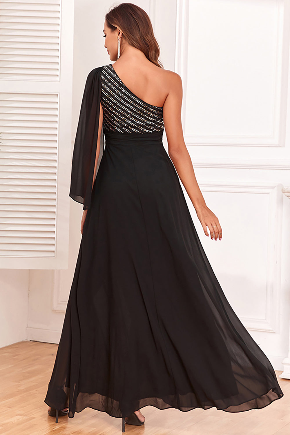 Black One Shoulder Mother of the Bride Dress with Sequins