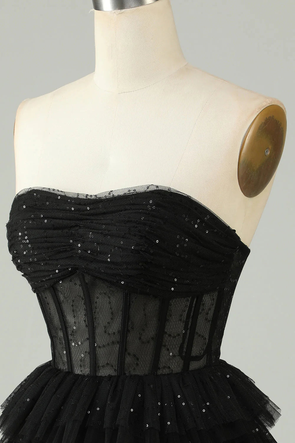 A Line Strapless Tiered Corset Homecoming Dress