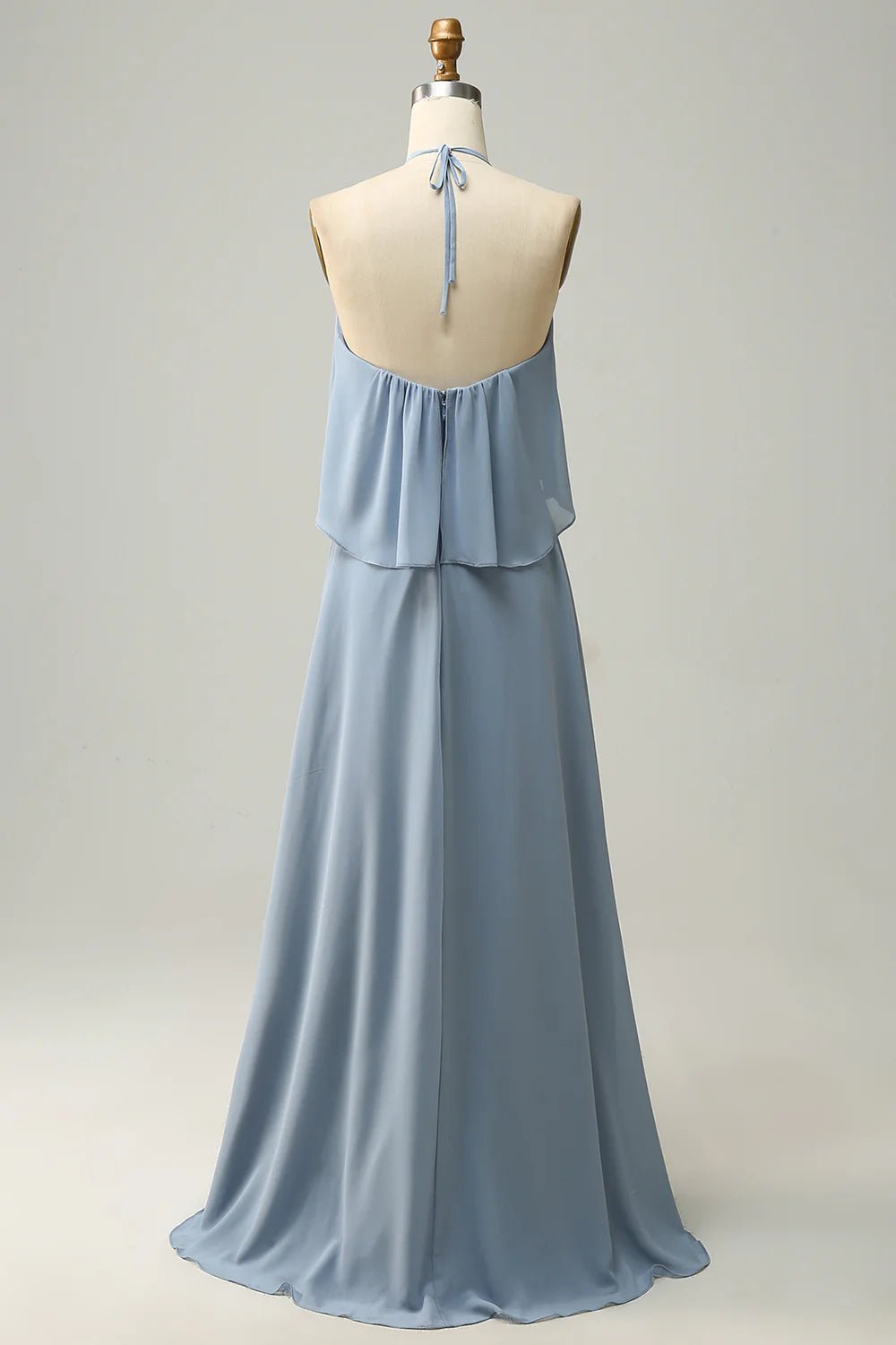A Line Halter Chiffon Bridesmaid Dress with Ruffles