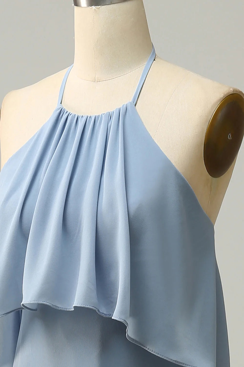 A Line Halter Chiffon Bridesmaid Dress with Ruffles