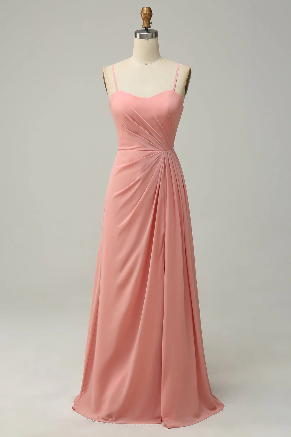A Line Spaghetti Straps Long Chiffon Bridesmaid Dress with Slit