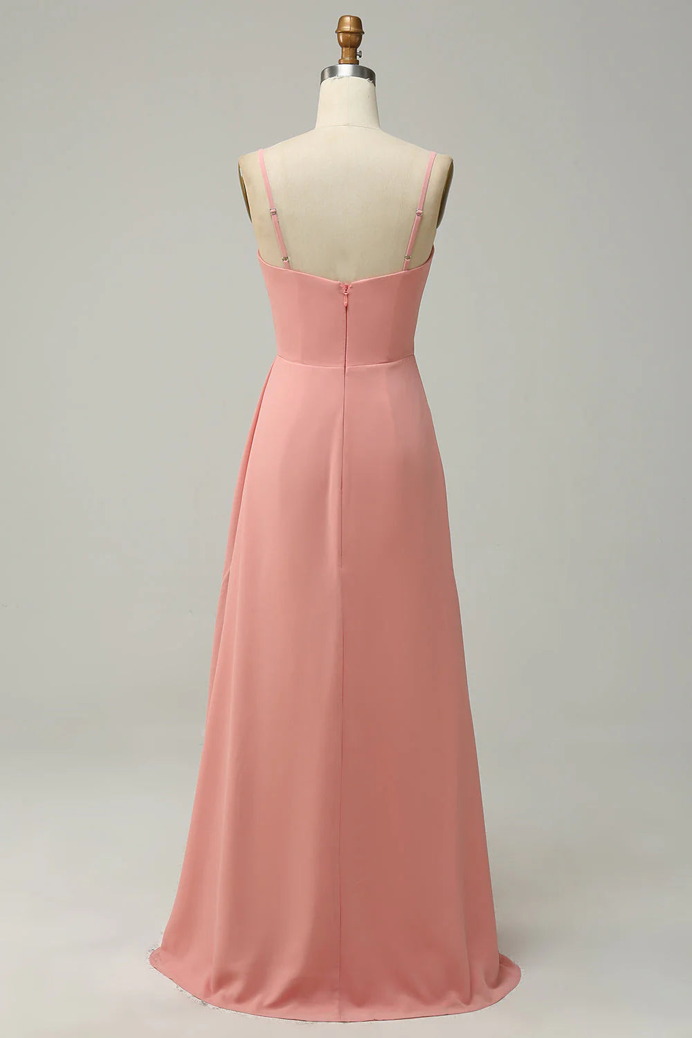 A Line Spaghetti Straps Long Chiffon Bridesmaid Dress with Slit