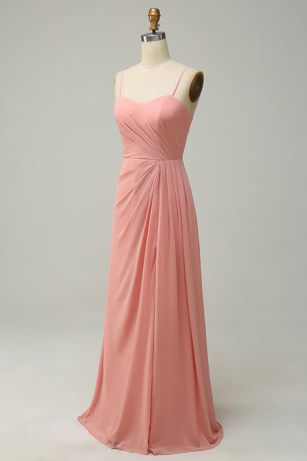 A LineSpaghetti Straps Ruched Chiffon Bridesmaid Dress