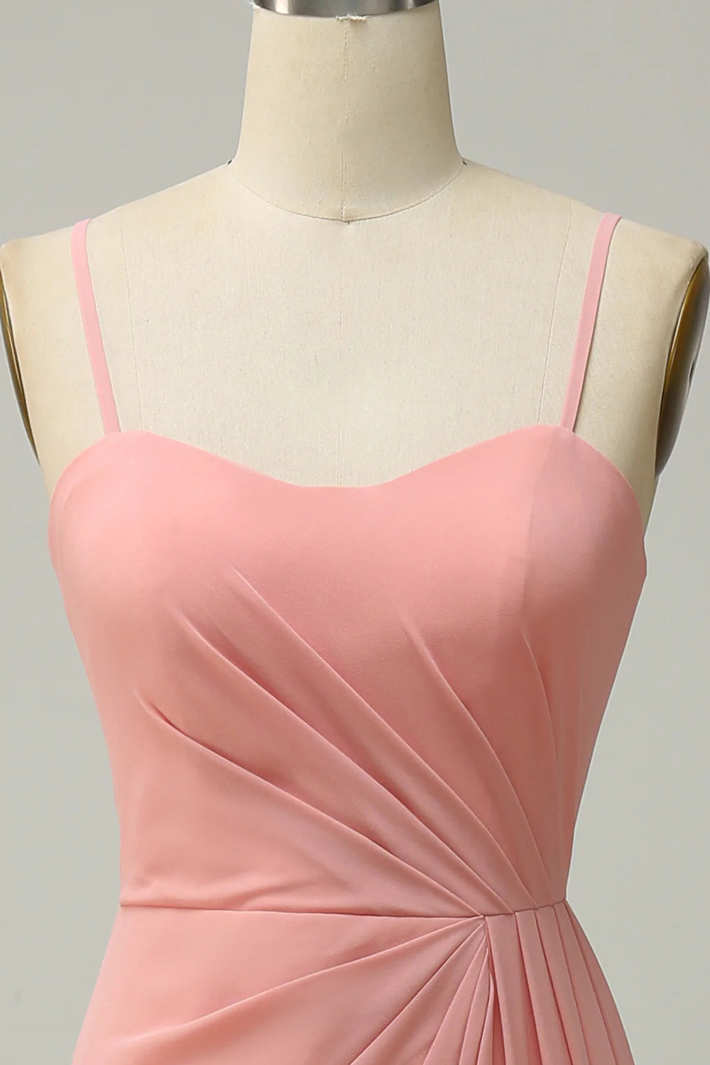A LineSpaghetti Straps Ruched Chiffon Bridesmaid Dress