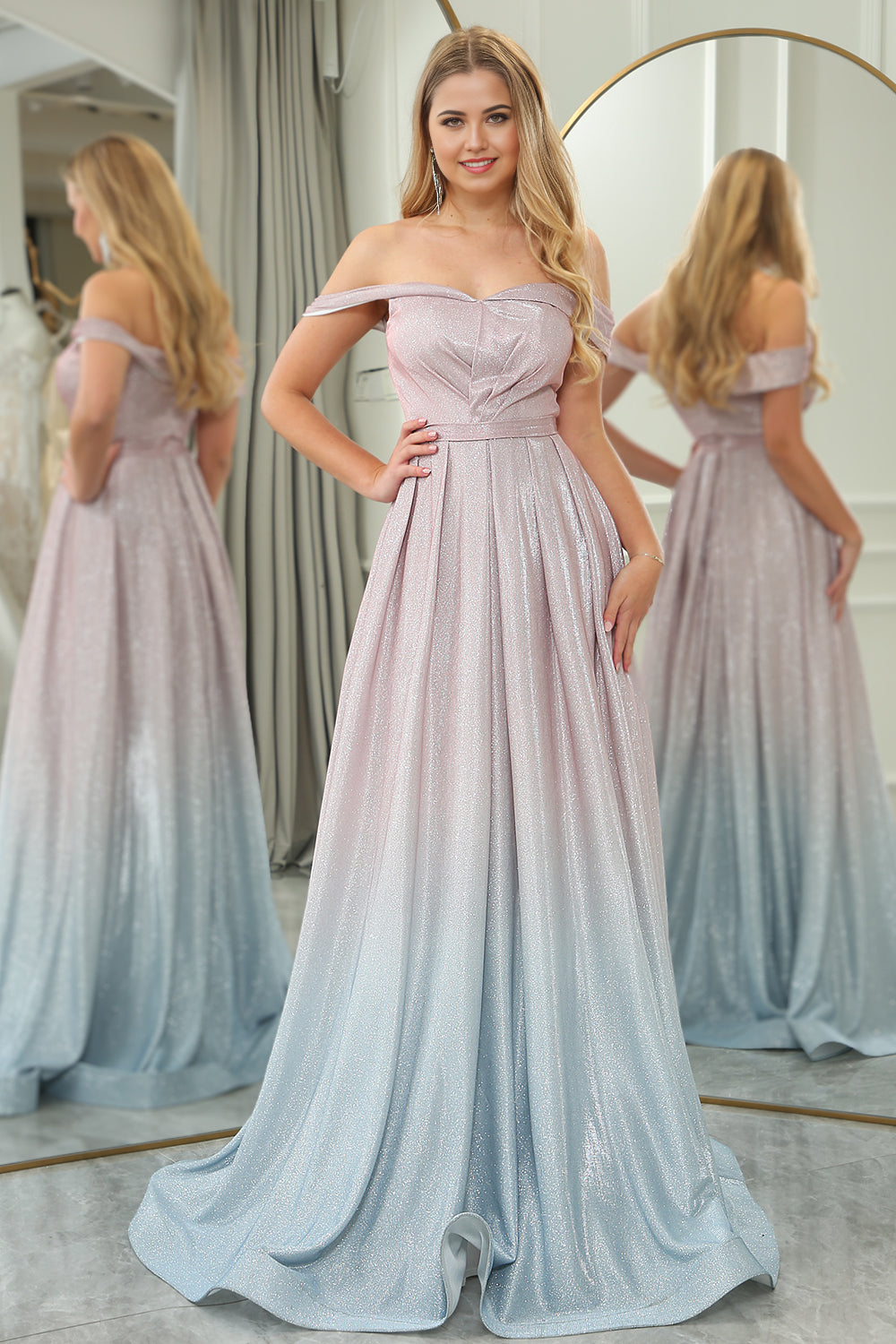 A-Line Off the Shoulder Long Corset Prom Dress
