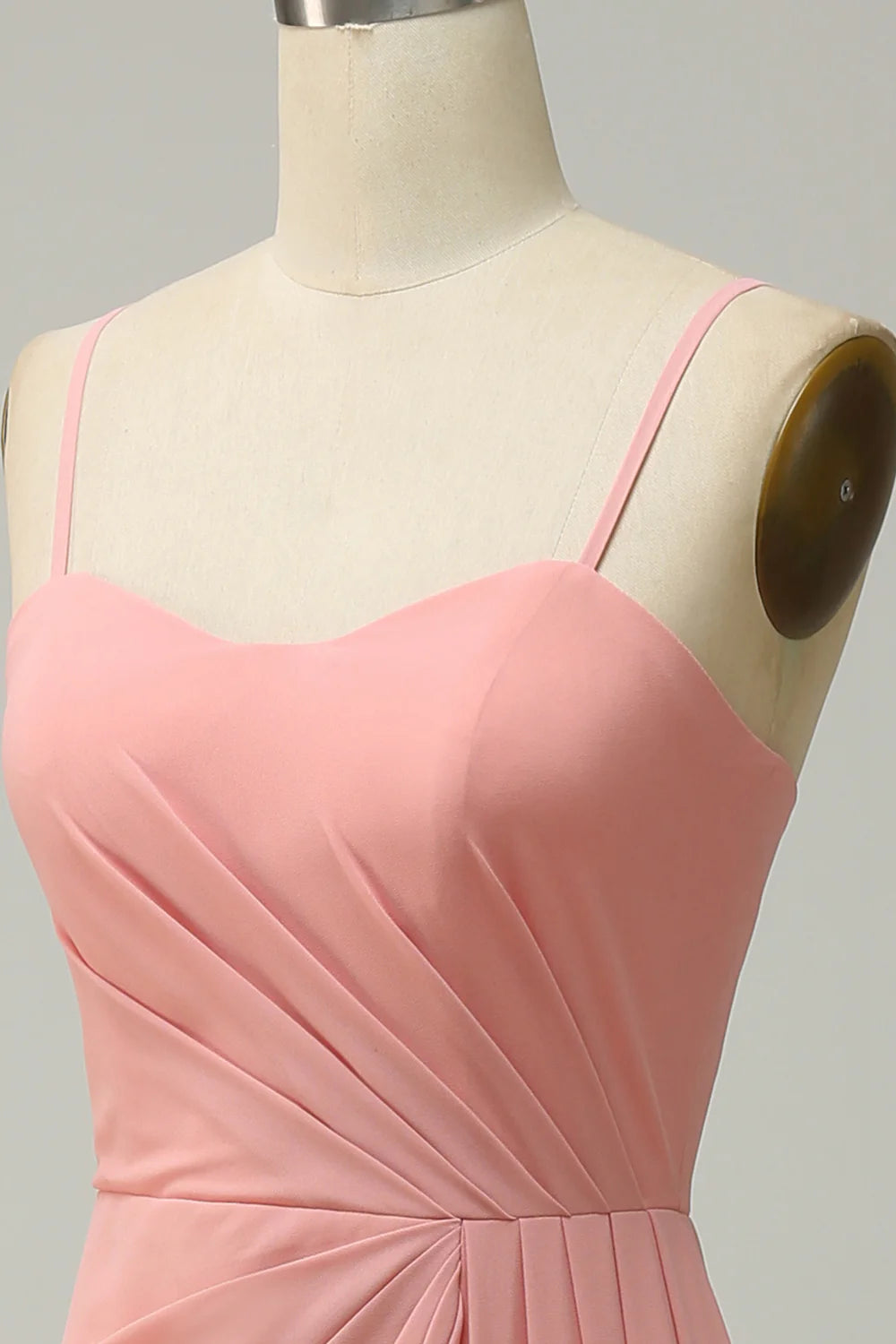 A LineSpaghetti Straps Ruched Chiffon Bridesmaid Dress