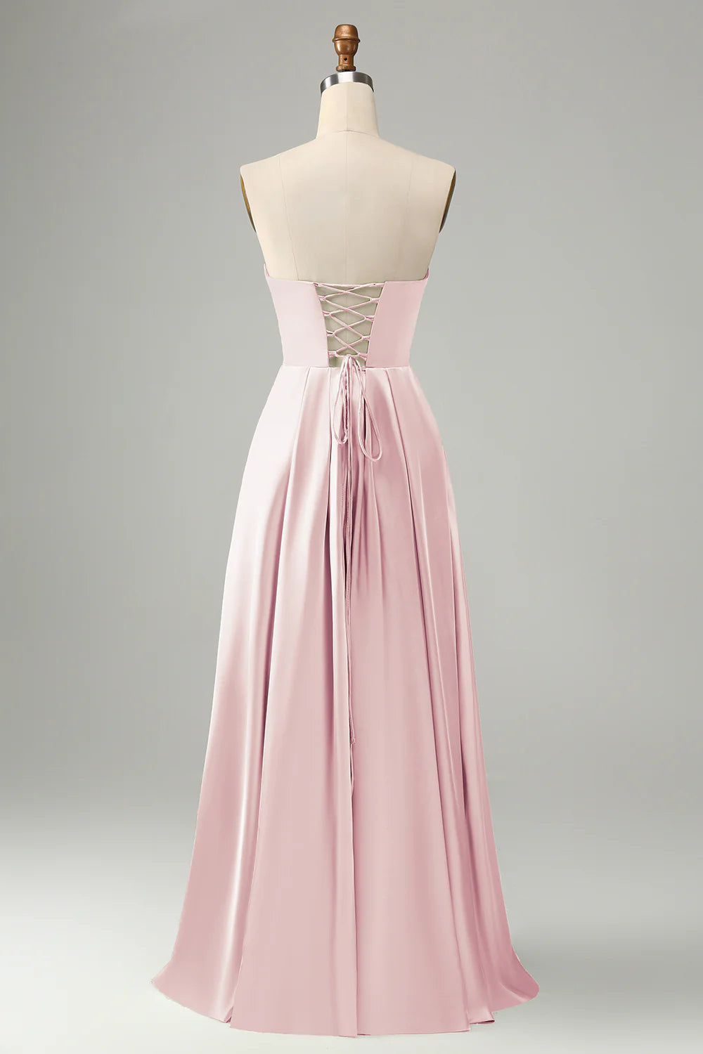 A Line Strapless Pleated Hollow Out Long Bridesmaid Dress With Slit
