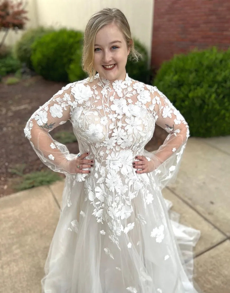 Bohemian Elegant and Sweet A-line High necked Palace Dress with Thin Gauze Wedding Dress