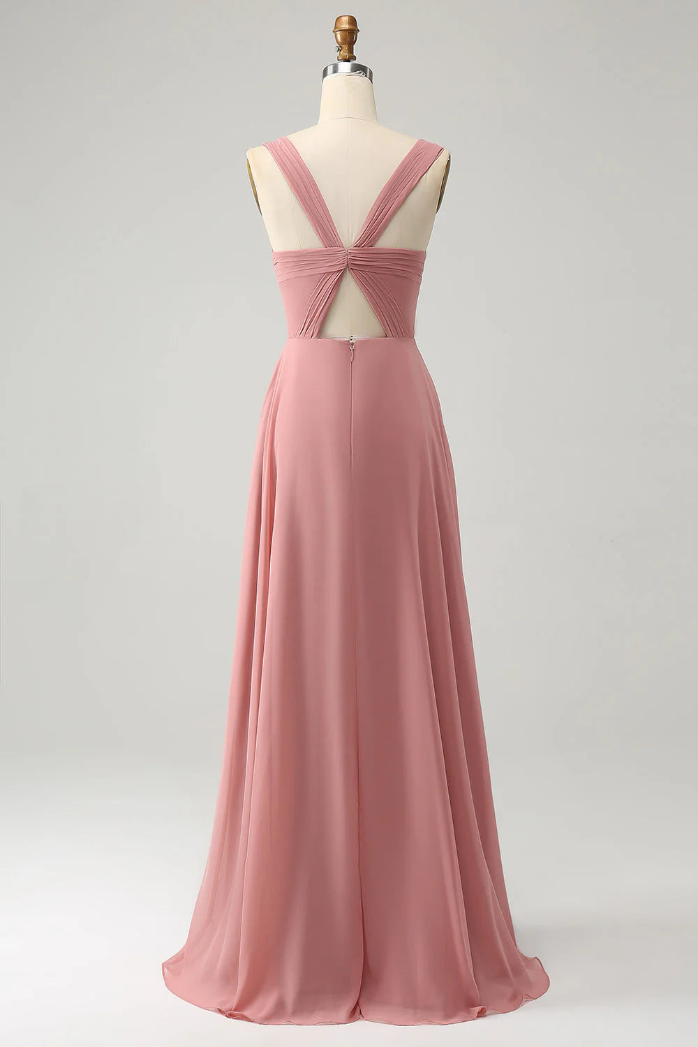 A Line Spaghetti Straps Pleated Long Bridesmaid Dress with Slit