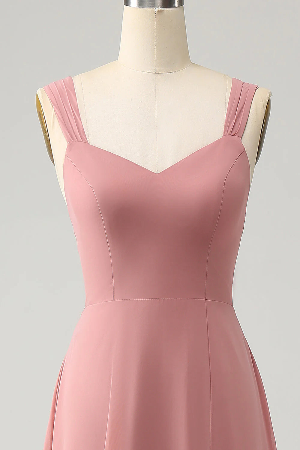 A Line Spaghetti Straps Pleated Long Bridesmaid Dress with Slit