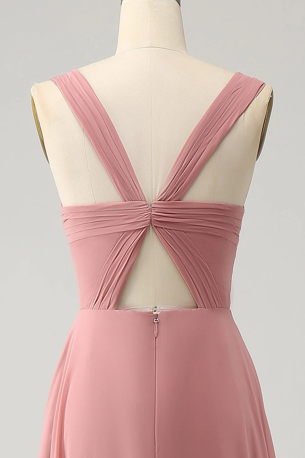 A Line Spaghetti Straps Pleated Long Bridesmaid Dress with Slit