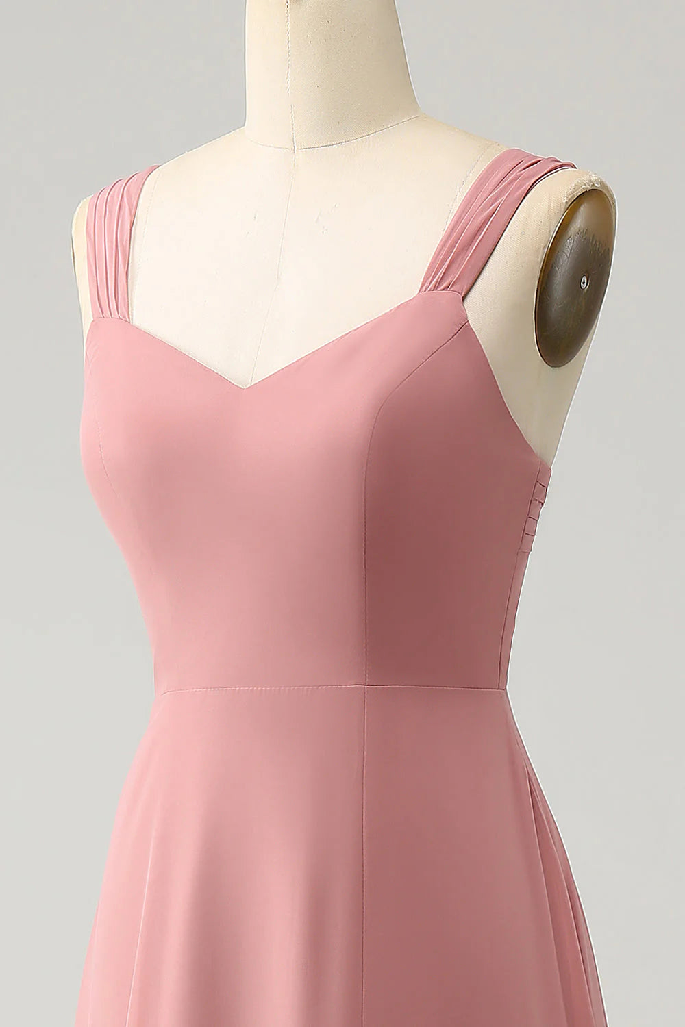 A Line Spaghetti Straps Pleated Long Bridesmaid Dress with Slit