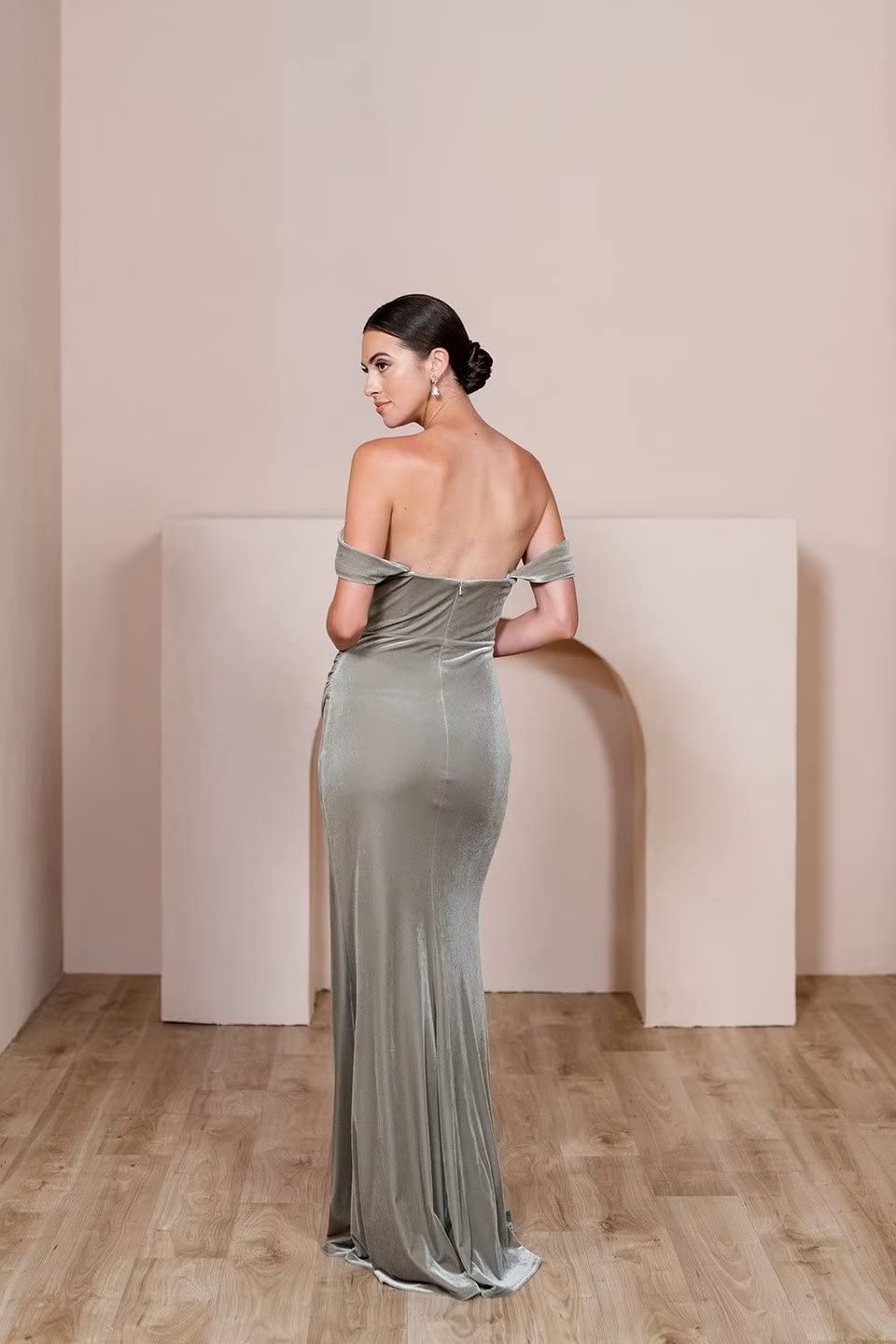 Elegant Bridesmaid Dress Mermaid Off Shoulder Velvet Split