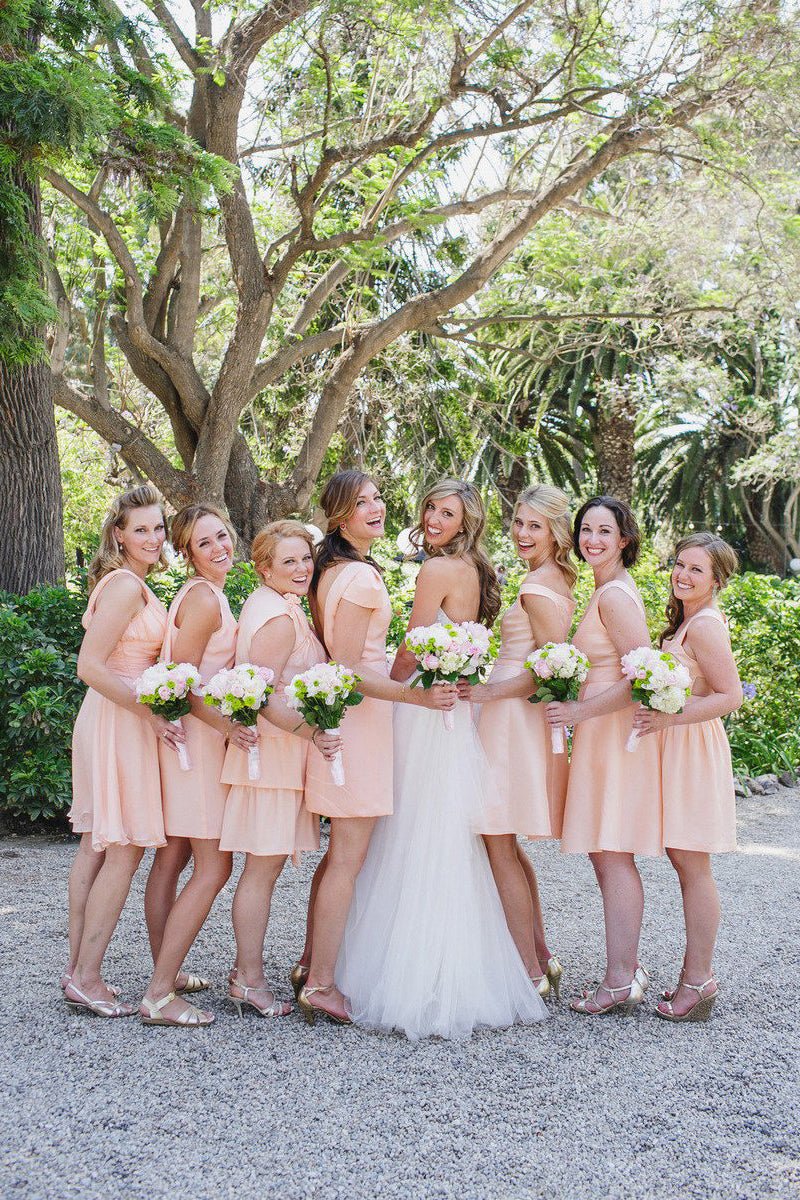 Bridesmaid dress chiffon knee length sleeveless backless short mini style